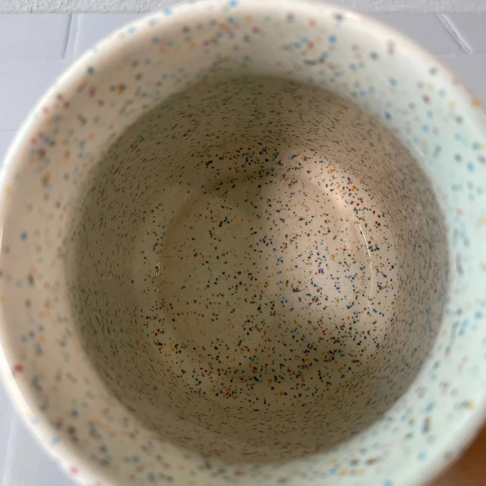 Vintage 50s Otagiri Confetti Splatter Ceramic Jar Japan Pink Teal Stripe MCM